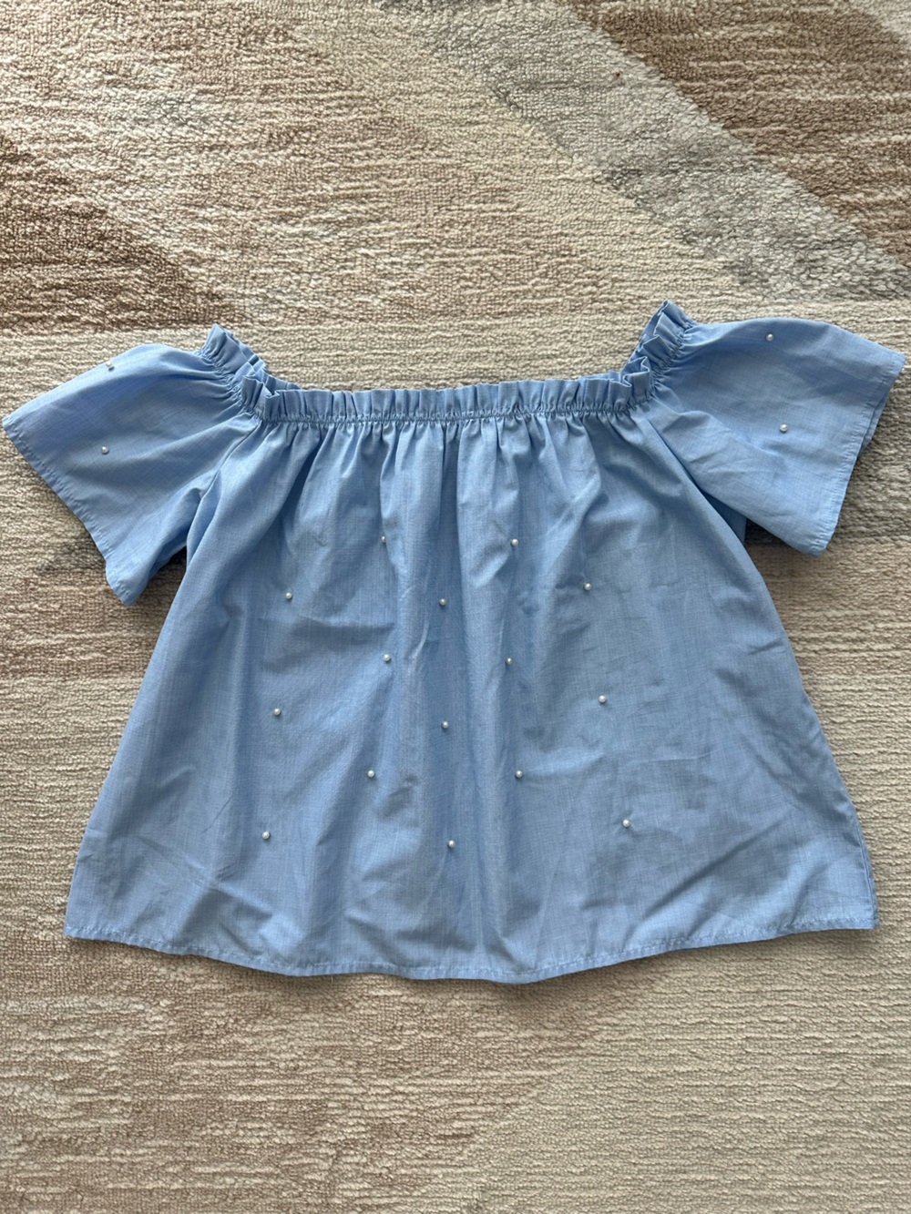 stradivarius Light Blue Off-Shoulder Pearl-Embellished Crop Top Size L